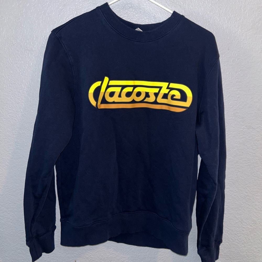 Lacoste Men's Dark Blue Crewneck Sweater with Yellow Logo